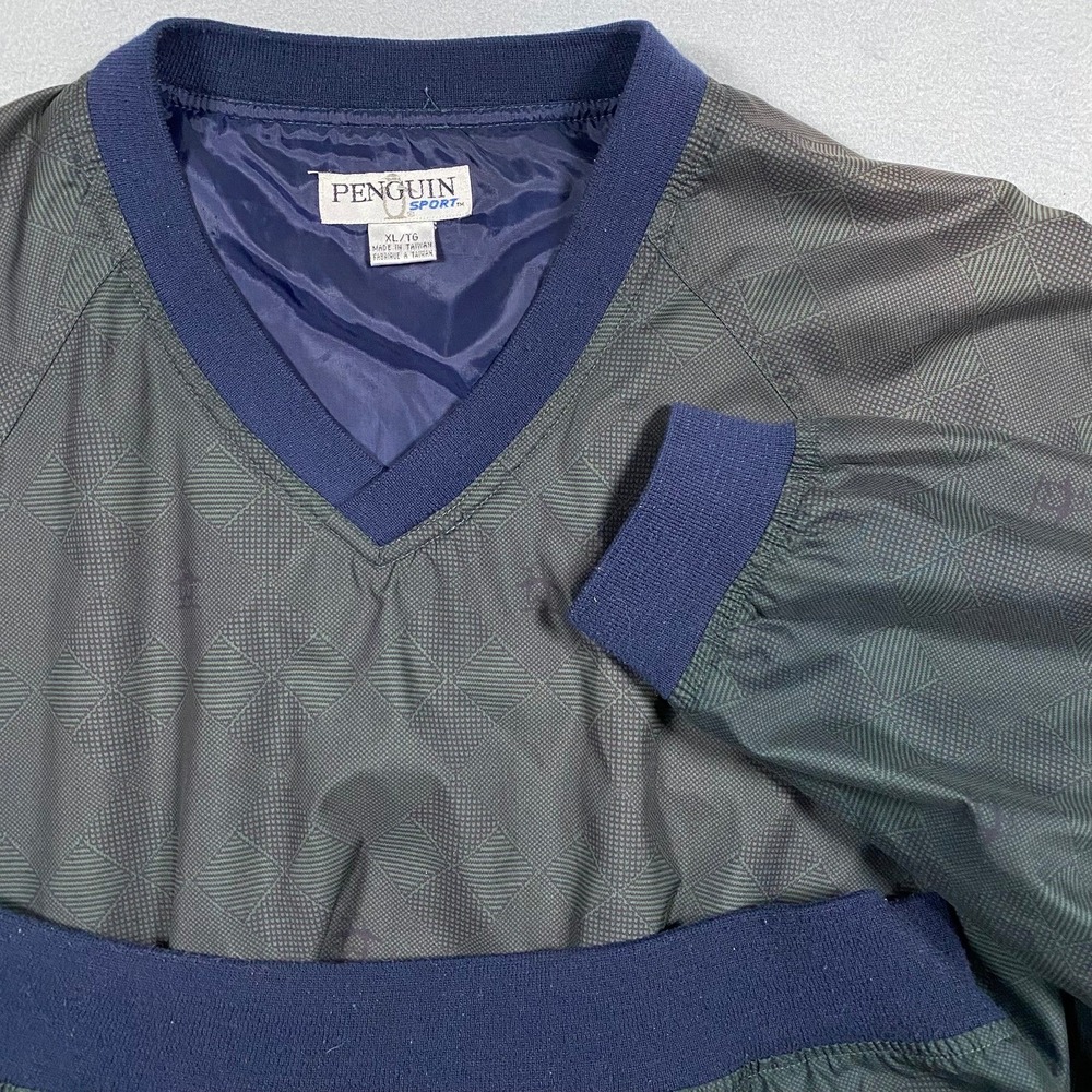 Penguin Sport Mens XL V-Neck Windbreaker Pullover Green Argyle‎ Golf Jacket